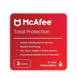 McAfee Total Protection 2024 | 3 Devices, 2 Years | Antivirus Internet Security Software | Password Manager & Dark Web Monitoring Included | PC/Mac/Android/iOS | Email Delivery