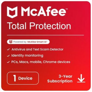 McAfee Total Protection 2025 | 1 Device, 3 Years | Antivirus Internet Security Software | Scam Protection & Identity Monitoring Included | PC/Mac/Android/iOS | Email Delivery
