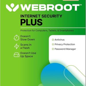 Webroot Internet Security Plus | Antivirus Software 2025 | 3 Device | 1 Year Keycard for PC/Mac/Chromebook/Android/IOS + Password Manager | Packaged Version