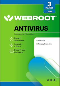Webroot Antivirus Software 2025 | 3 Device | 1 Year PC/Mac with Keycard
